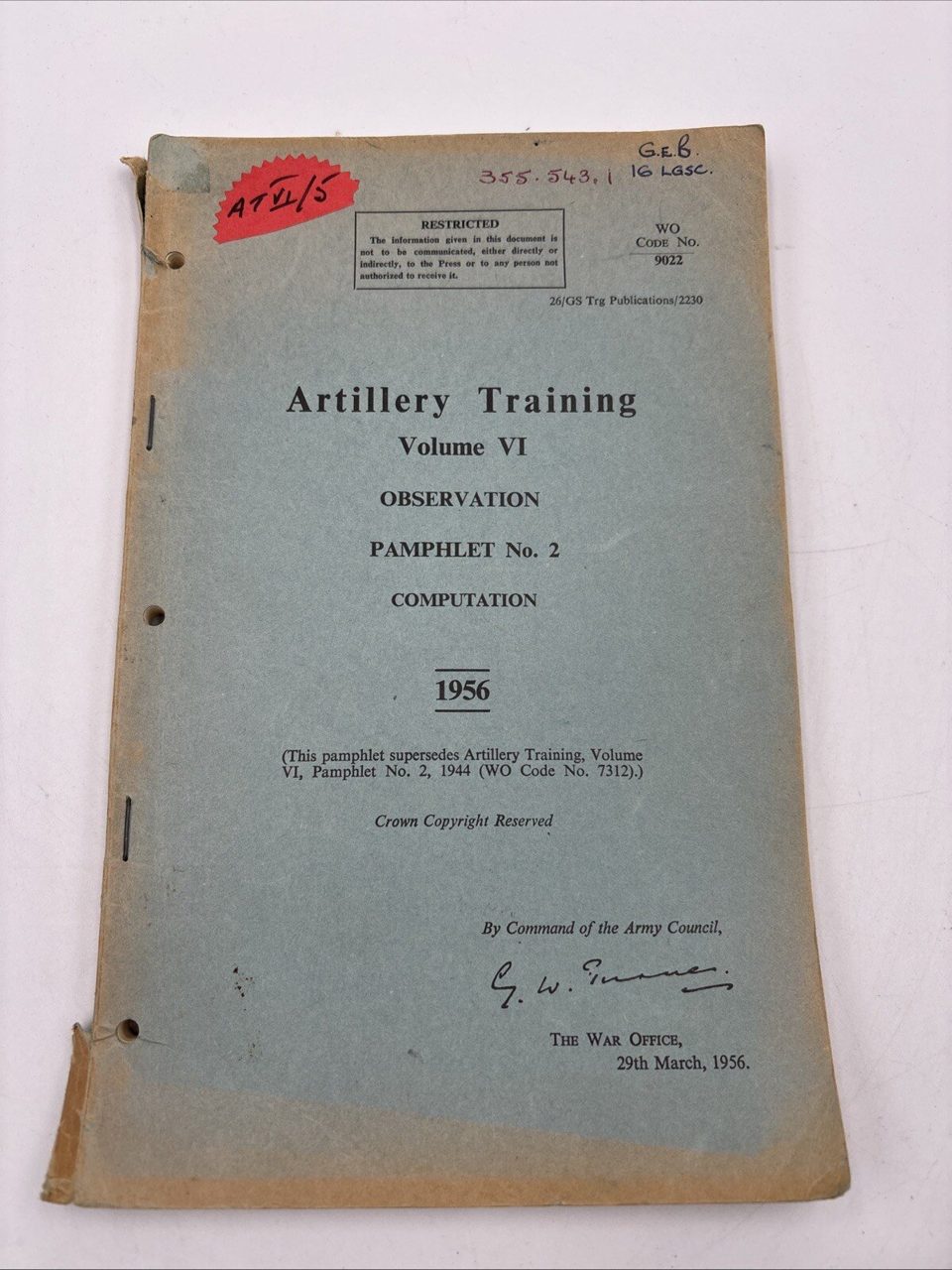 Artillery Training Volume VI Observation phamplet no 2 computation
