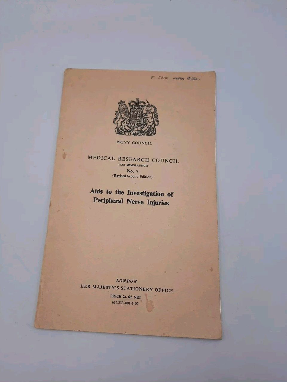 Medical Research Publication On Peripheral Nerve Injuries. HMSO-Pub. 1943/1960