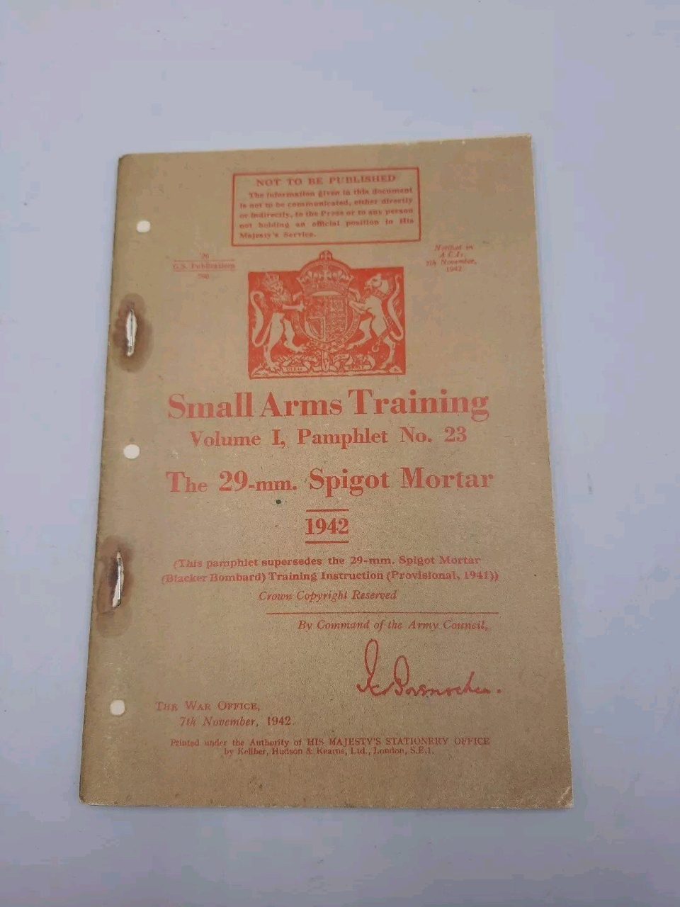 REPRO / REPRINT Small Arms Training Pamphlet Vol 1 No 23 29mm Spigot