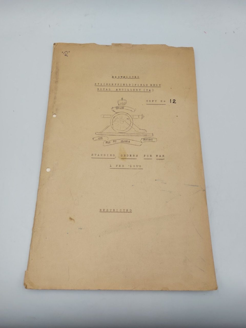 Standing Orders For Battle R. S. O 271 FD REGT RA TA