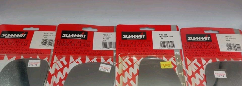 Summitt Replacement Mirror Glass Self Adhesive Fittings Various Car Makes X9