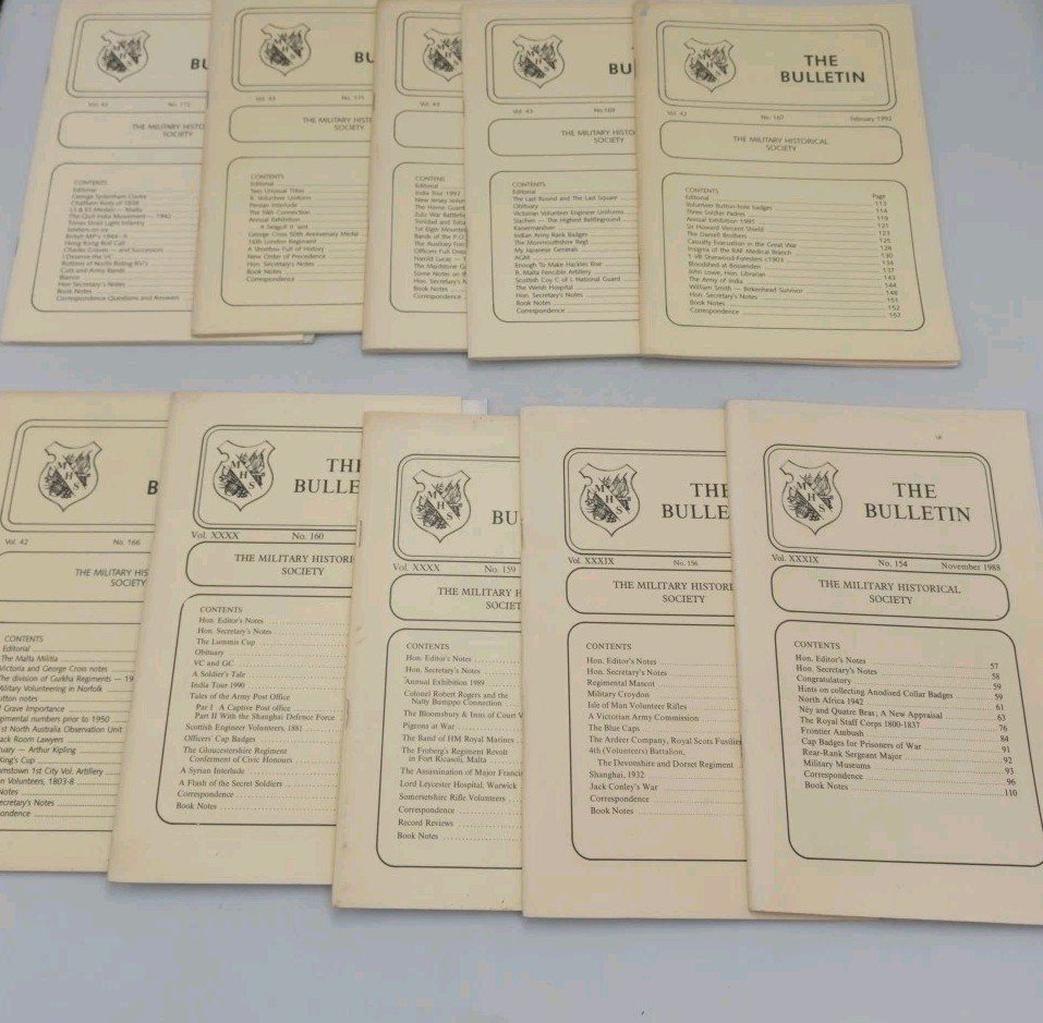 The Bulletin Of The Military Historical Society x 10 Various Issues