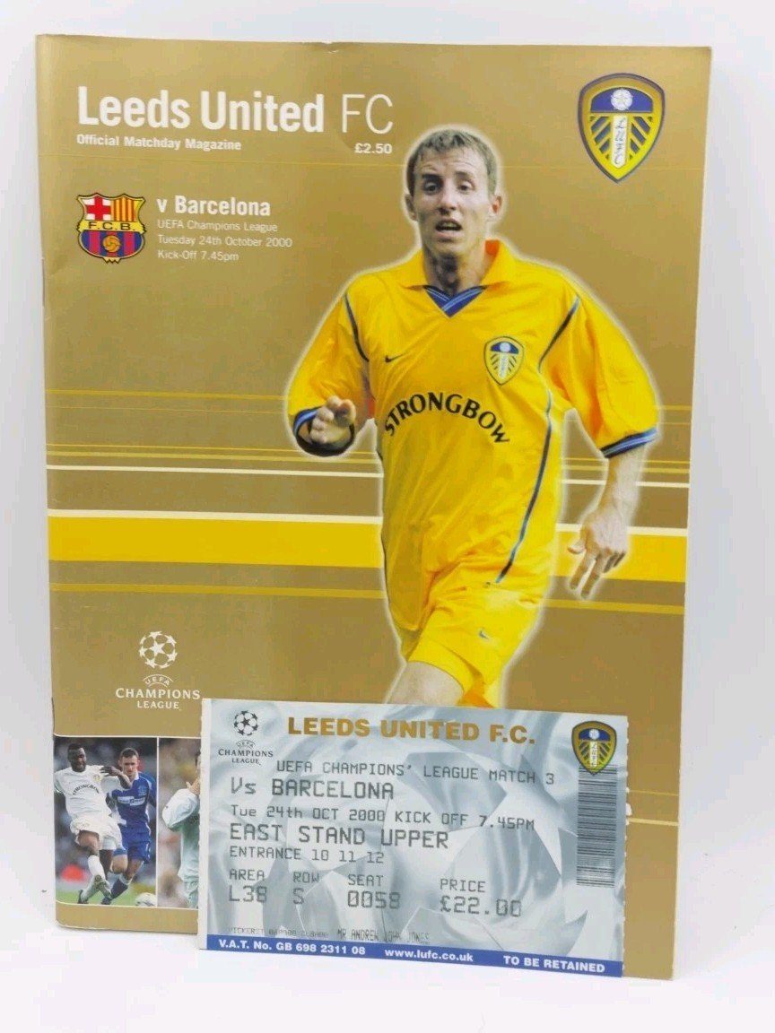 Leeds United v Barcelona Champions League programme 24.10.2000 With Ticket