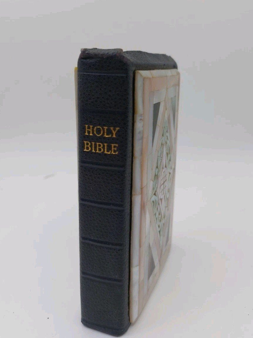 King James Leather Bound Bible Stone Cover Plates From Jerusalem Collins