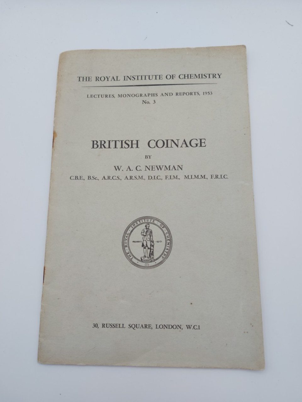 The Royal Institute Of Chemistry British Coinage Newman 1953 No 3