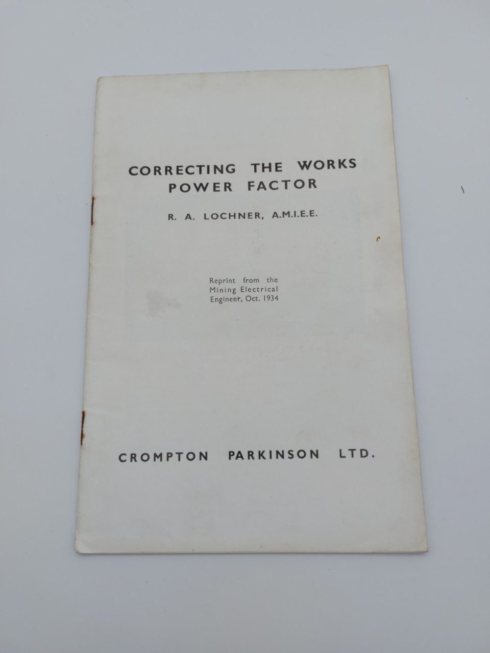 Correcting The Works Power Factor R. A. Lochner 1934 Crompton Parkinson Ltd