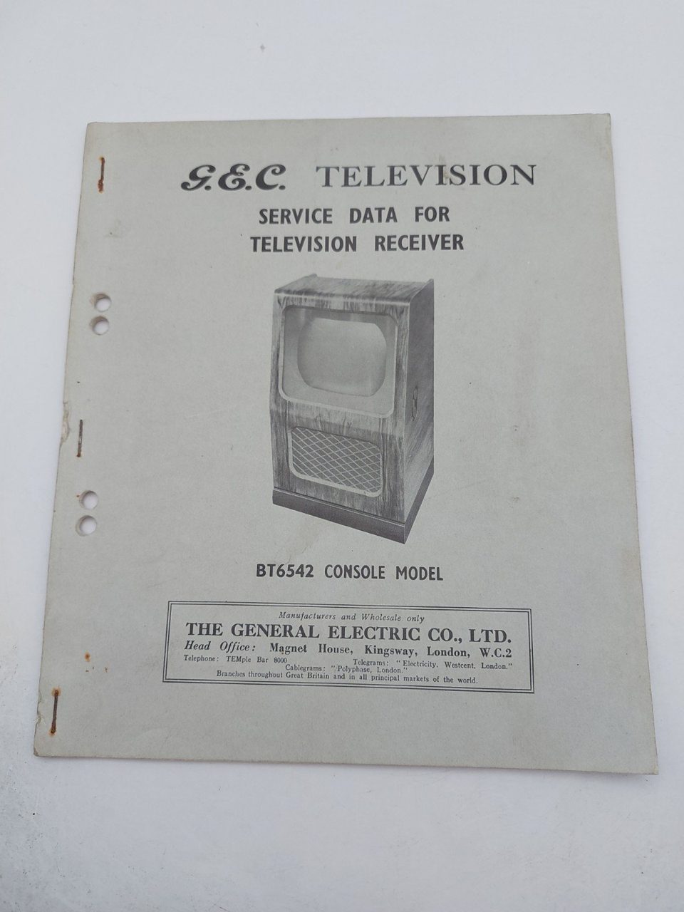 G. E. C Television Service Manual BT6542 Console Model