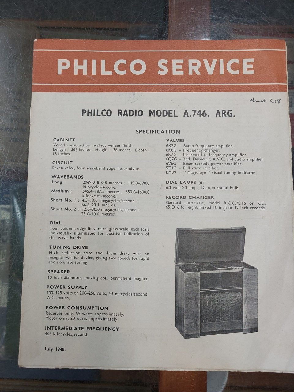 Philco Radio Model A.746. ARG Service Manual