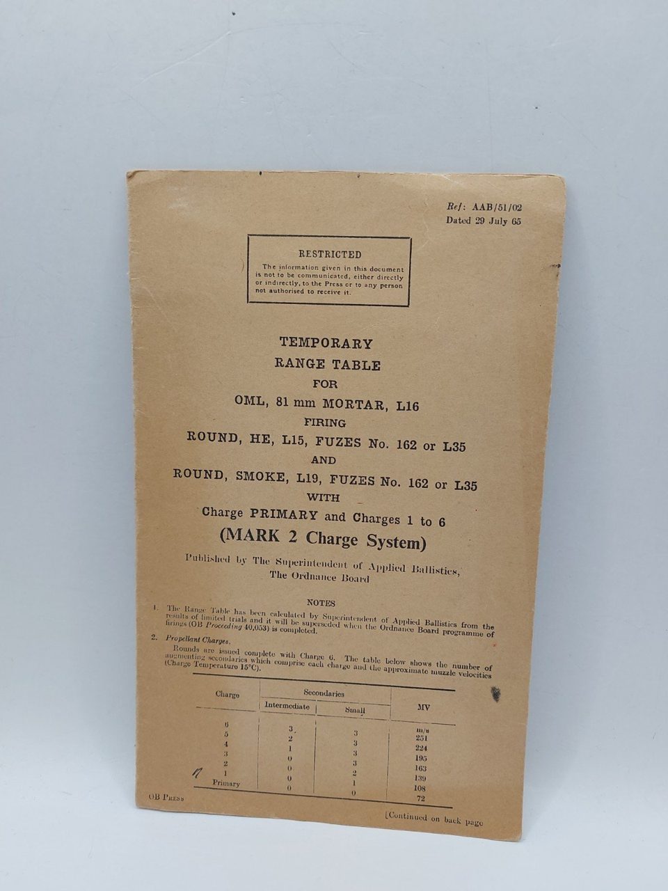 Temporary Range Table OML 81mm Mortar