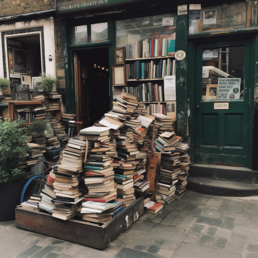 Large pile of books. 